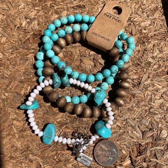 Boho American Eagle & Nine Turquoise/Wood Stretch - Picture 1 of 5